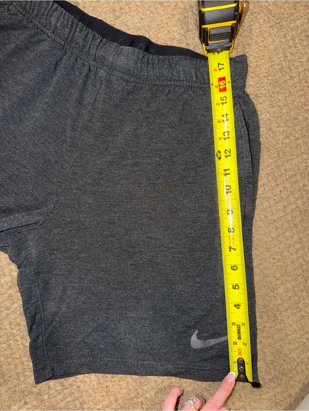 Nike Dri-Fit Men’s Heathered Charcoal Gray Athletic Shorts with Silver Swoosh